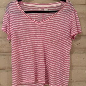 J Brand Pink and White Striped Short Sleeve Top